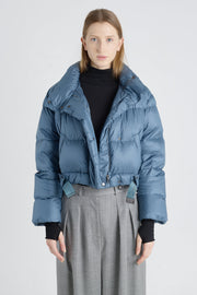 Dusty blue tech satin down coat