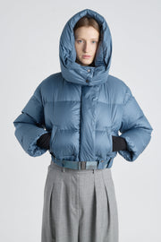Dusty blue tech satin down coat
