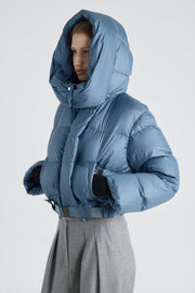 Dusty blue tech satin down coat