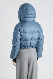 Dusty blue tech satin down coat