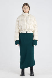 Light beige tech satin down coat
