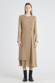Beige brown wool and jersey panel dress