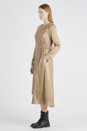 Beige brown wool and jersey panel dress