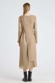 Beige brown wool and jersey panel dress