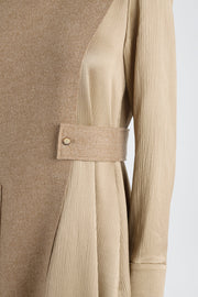 Beige brown wool and jersey panel dress