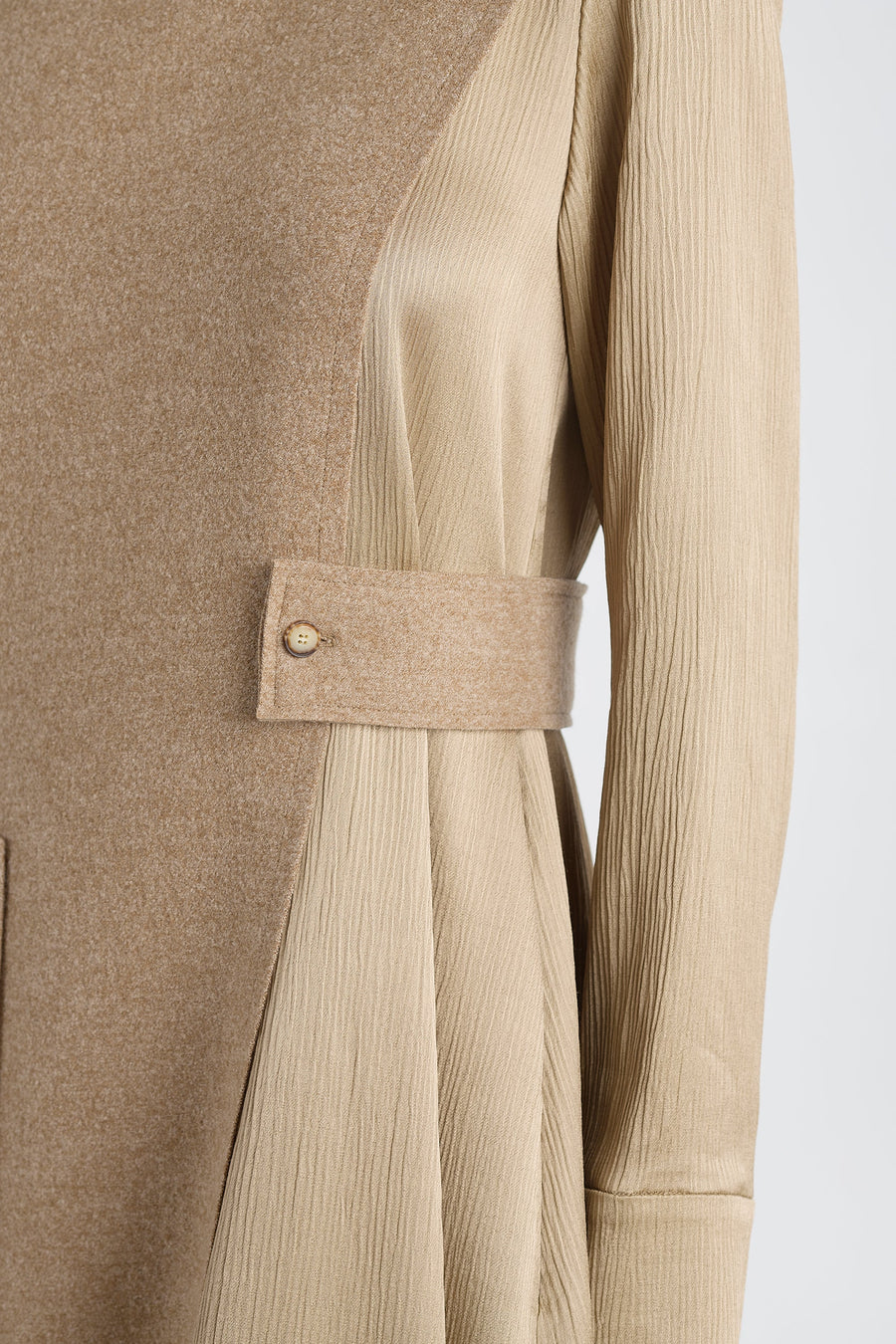 Beige brown wool and jersey panel dress