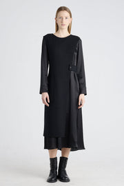 Black wool and jersey panel dress
