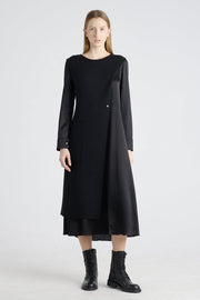 Black wool and jersey panel dress