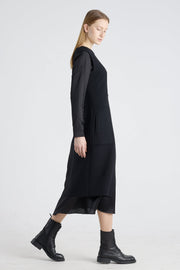 Black wool and jersey panel dress
