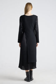 Black wool and jersey panel dress
