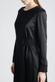 Black wool and jersey panel dress