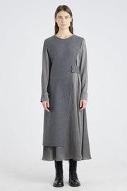 Grey wool and jersey panel dress