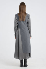 Grey wool and jersey panel dress