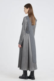Grey wool and jersey panel dress