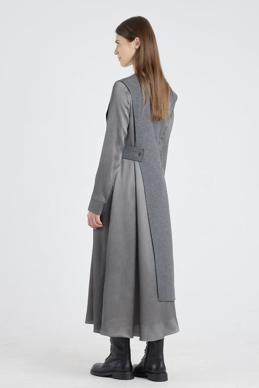 Grey wool and jersey panel dress