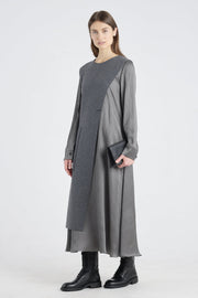 Grey wool and jersey panel dress