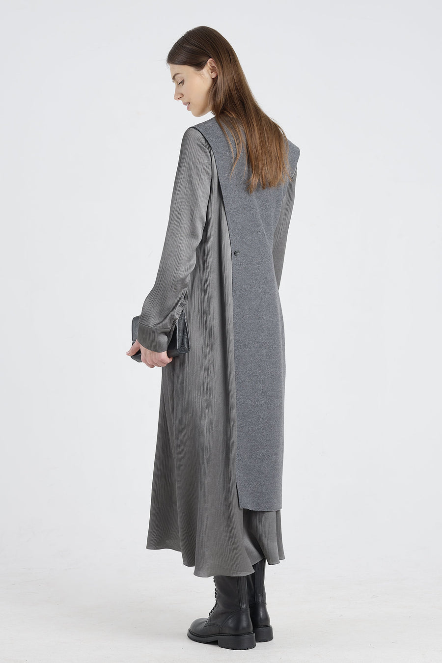 Grey wool and jersey panel dress