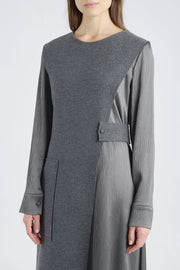 Grey wool and jersey panel dress