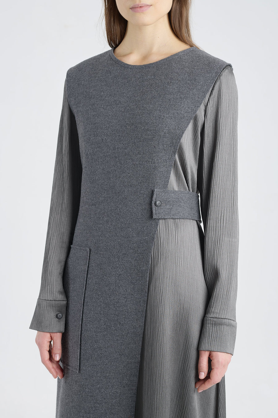 Grey wool and jersey panel dress