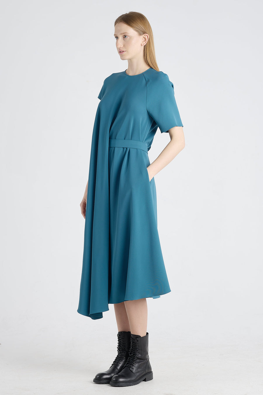 Teal green acetate asymmetric dress