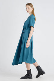 Teal green acetate asymmetric dress