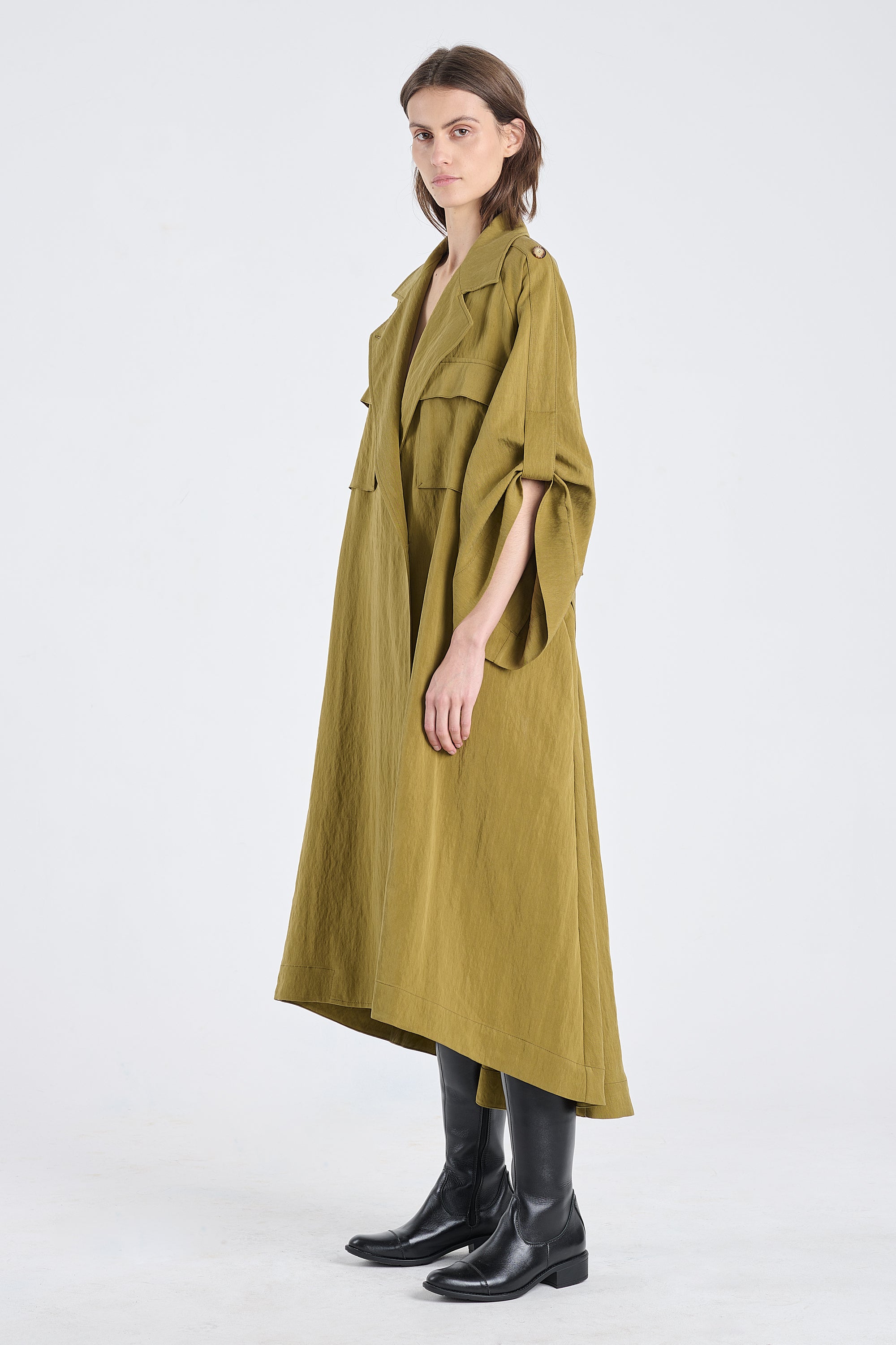 Khaki lyocell coat dress