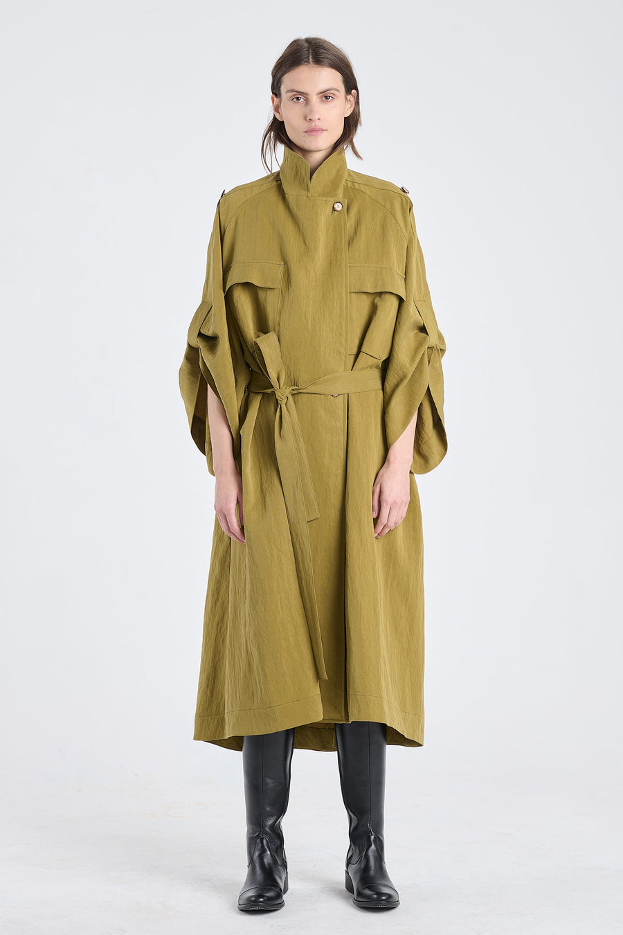 Khaki lyocell coat dress