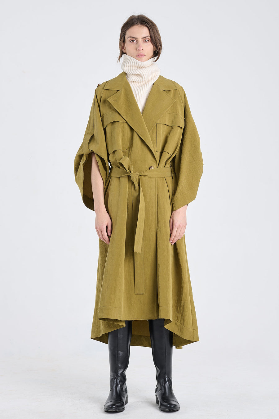 Khaki lyocell coat dress