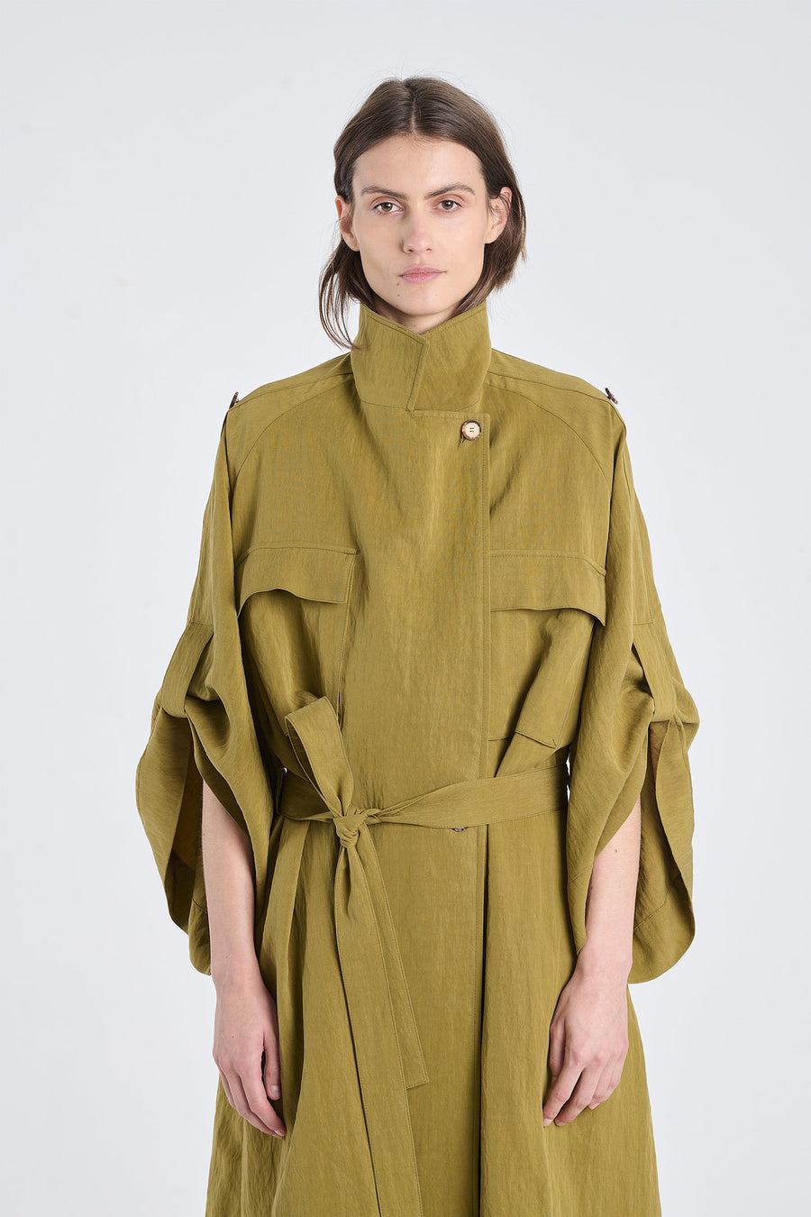 Khaki lyocell coat dress