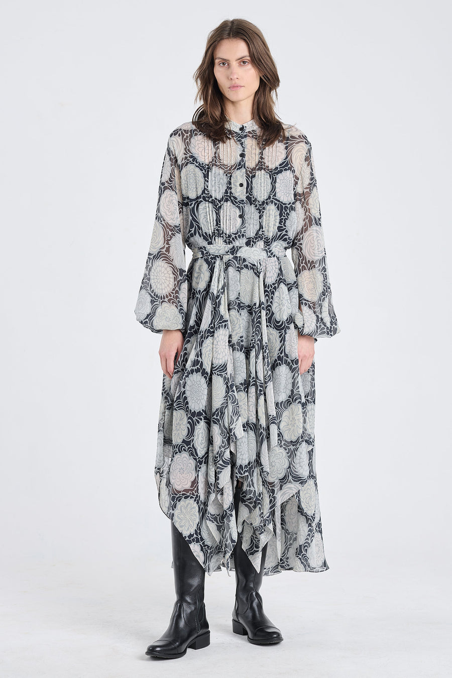 Pastel printed chiffon scarf dress