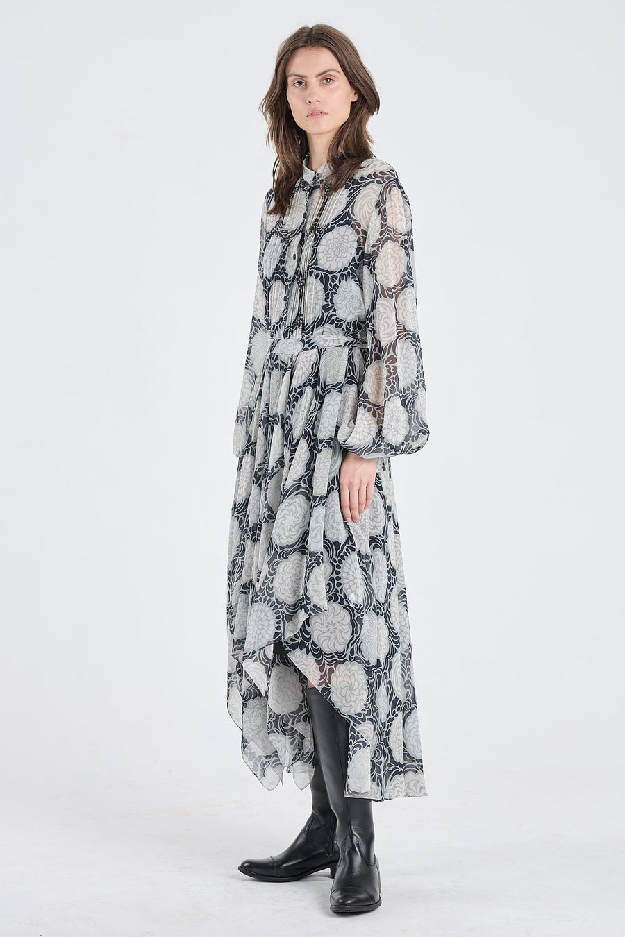 Pastel printed chiffon scarf dress