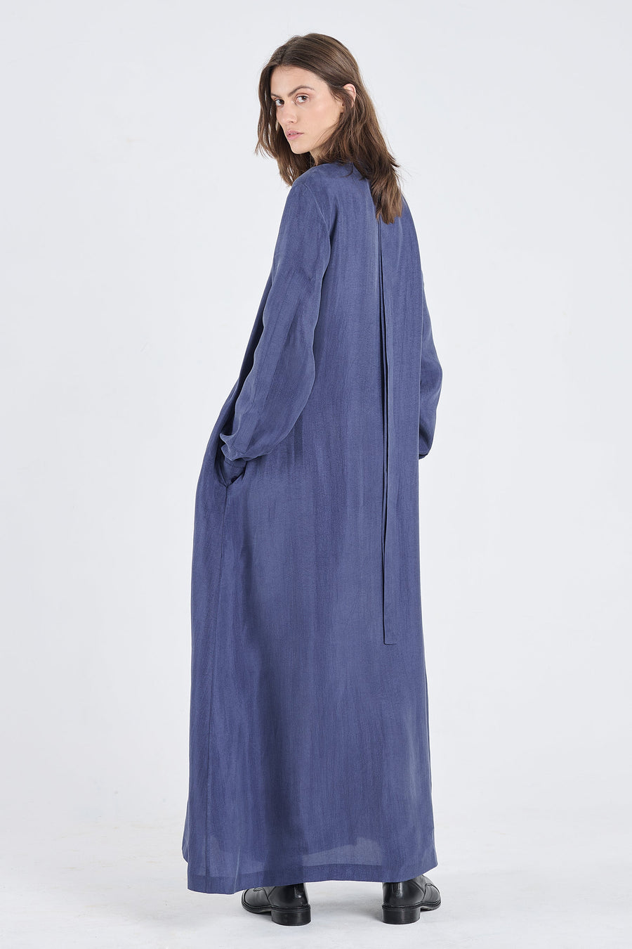 Blue tencel slit sleeve dress