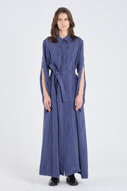 Blue tencel slit sleeve dress