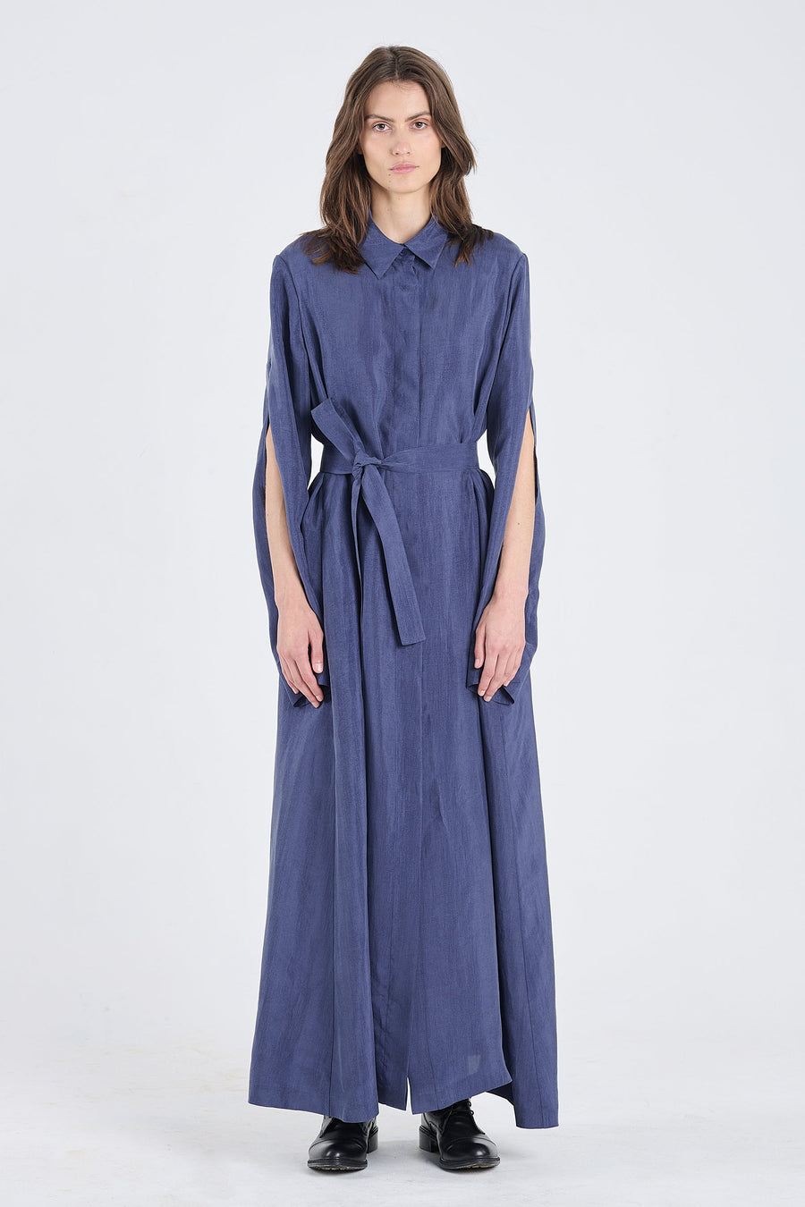 Blue tencel slit sleeve dress