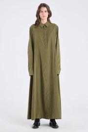 Olive cupro slit sleeve dress