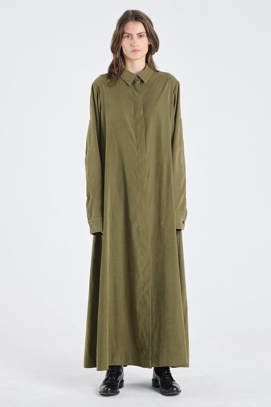 Olive cupro slit sleeve dress