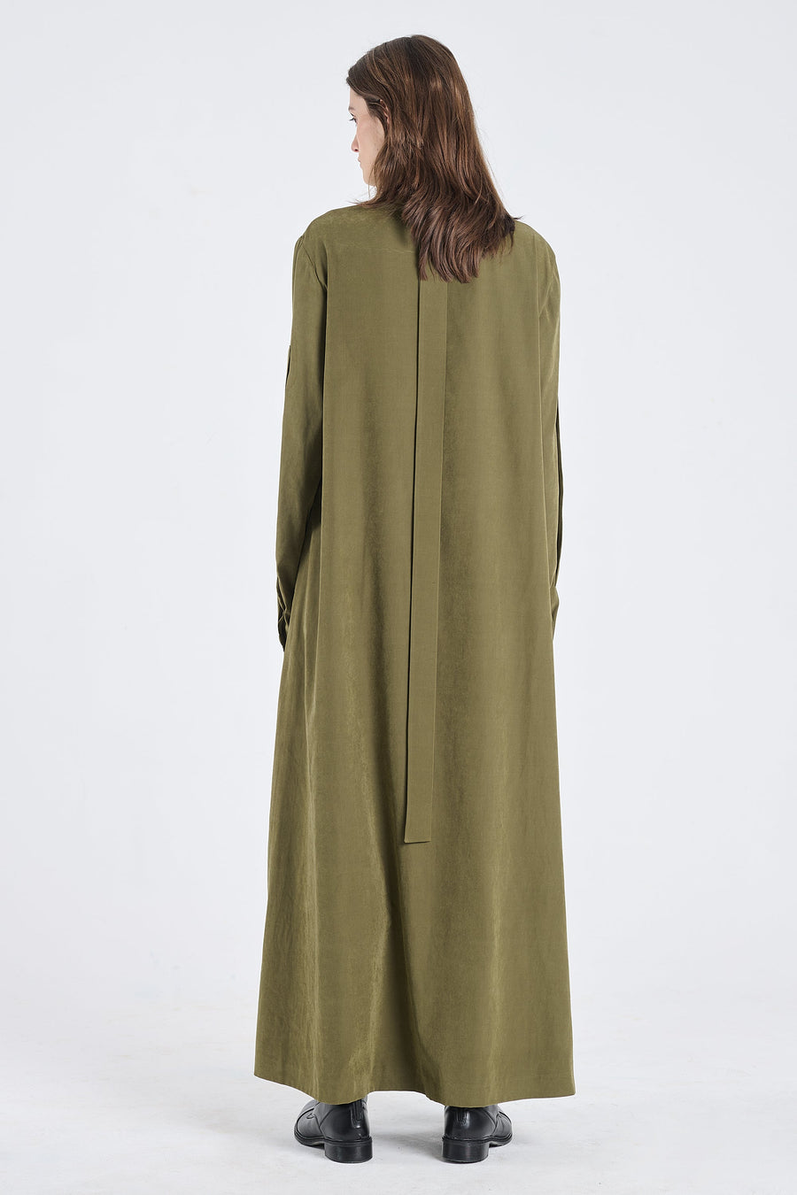 Olive cupro slit sleeve dress