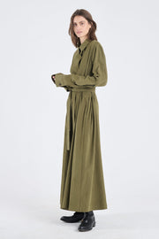 Olive cupro slit sleeve dress