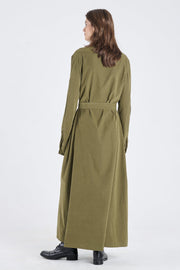 Olive cupro slit sleeve dress