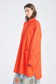 Luminous red luxury cotton shirt dress
