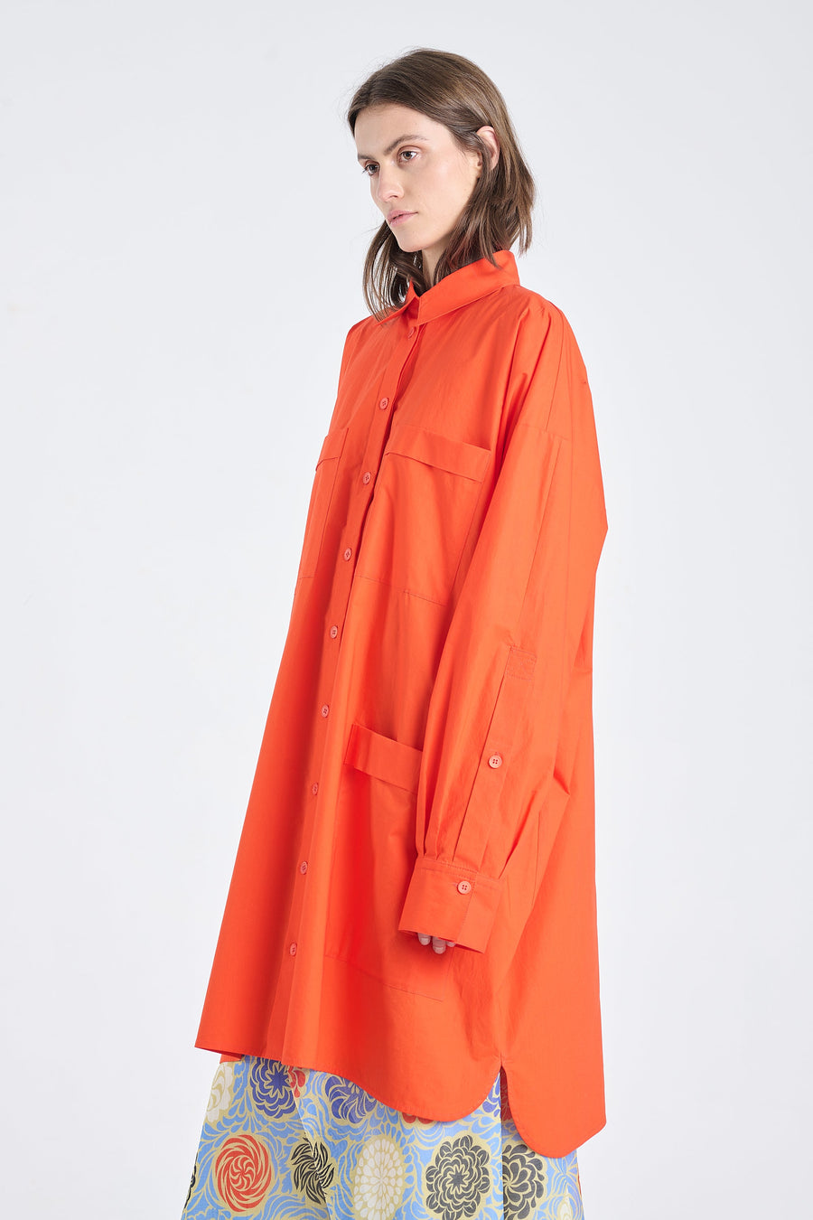 Luminous red luxury cotton shirt dress