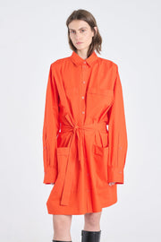 Luminous red luxury cotton shirt dress