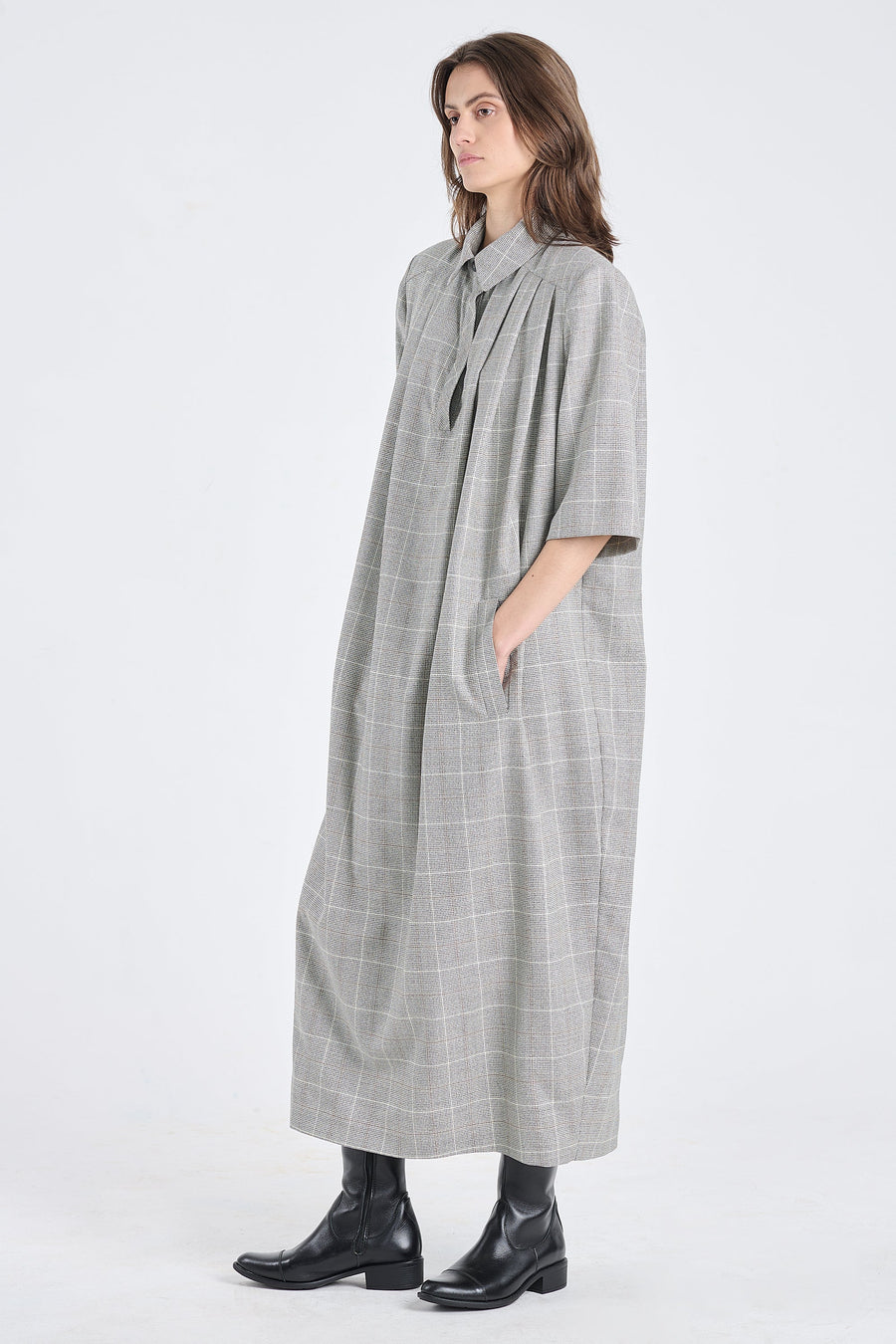 Salt&pepper wool dress with shoulder pads