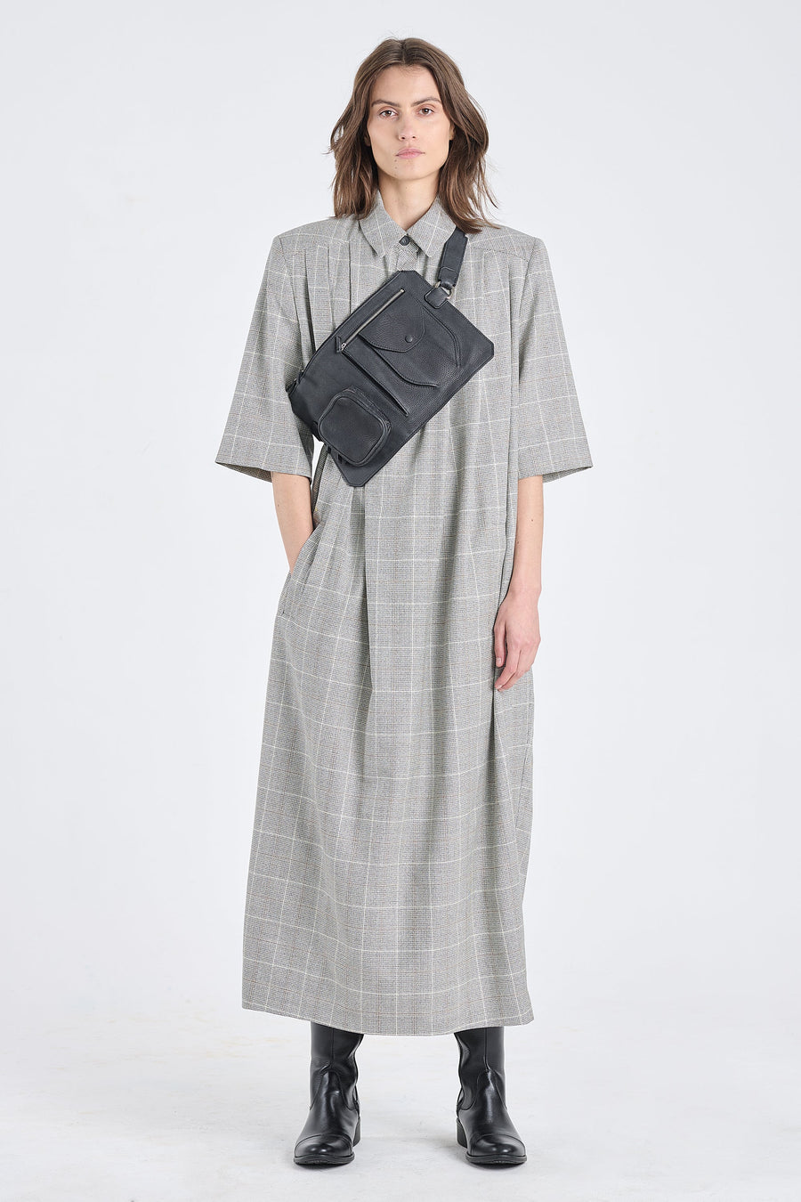 Salt&pepper wool dress with shoulder pads