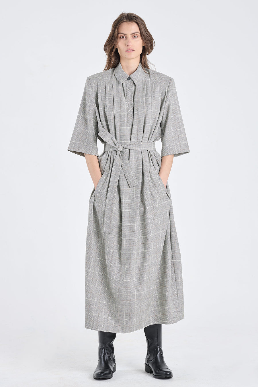 Salt&pepper wool dress with shoulder pads