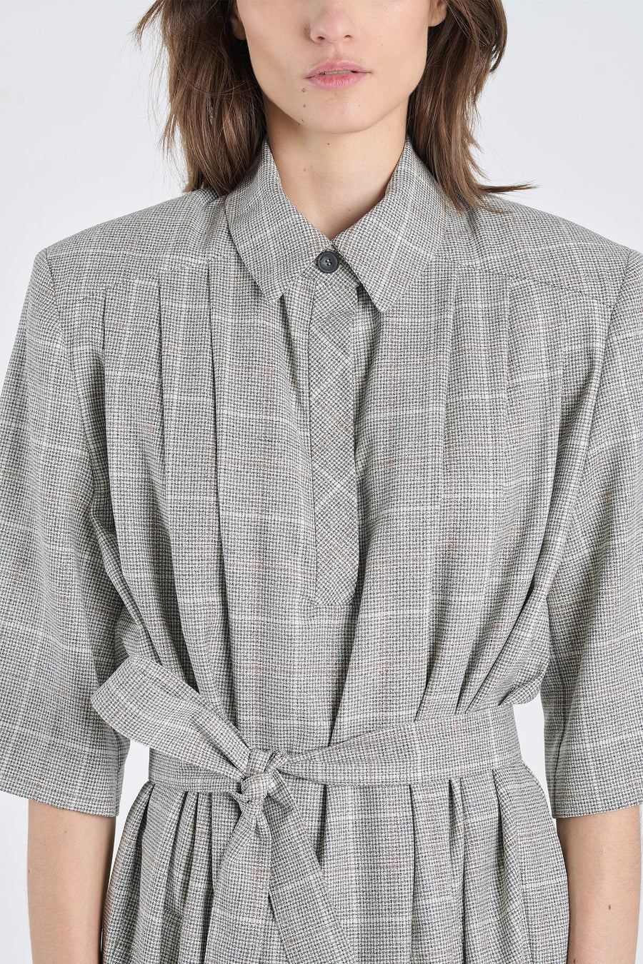 Salt&pepper wool dress with shoulder pads