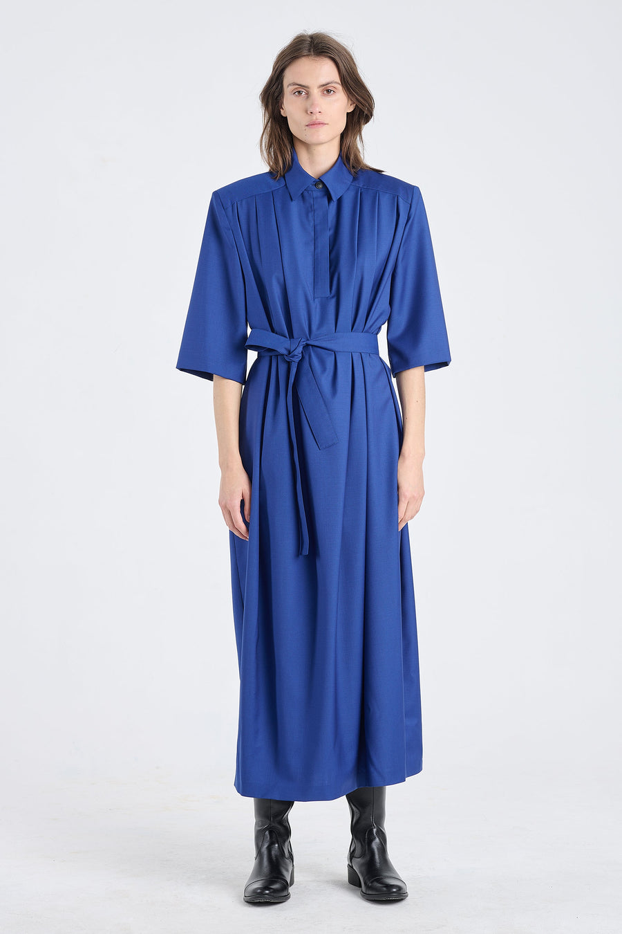 Ultramarine wool dress with shoulder pads