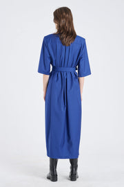 Ultramarine wool dress with shoulder pads
