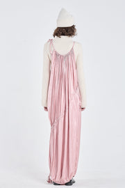 Pink glossy satin drawstring dress