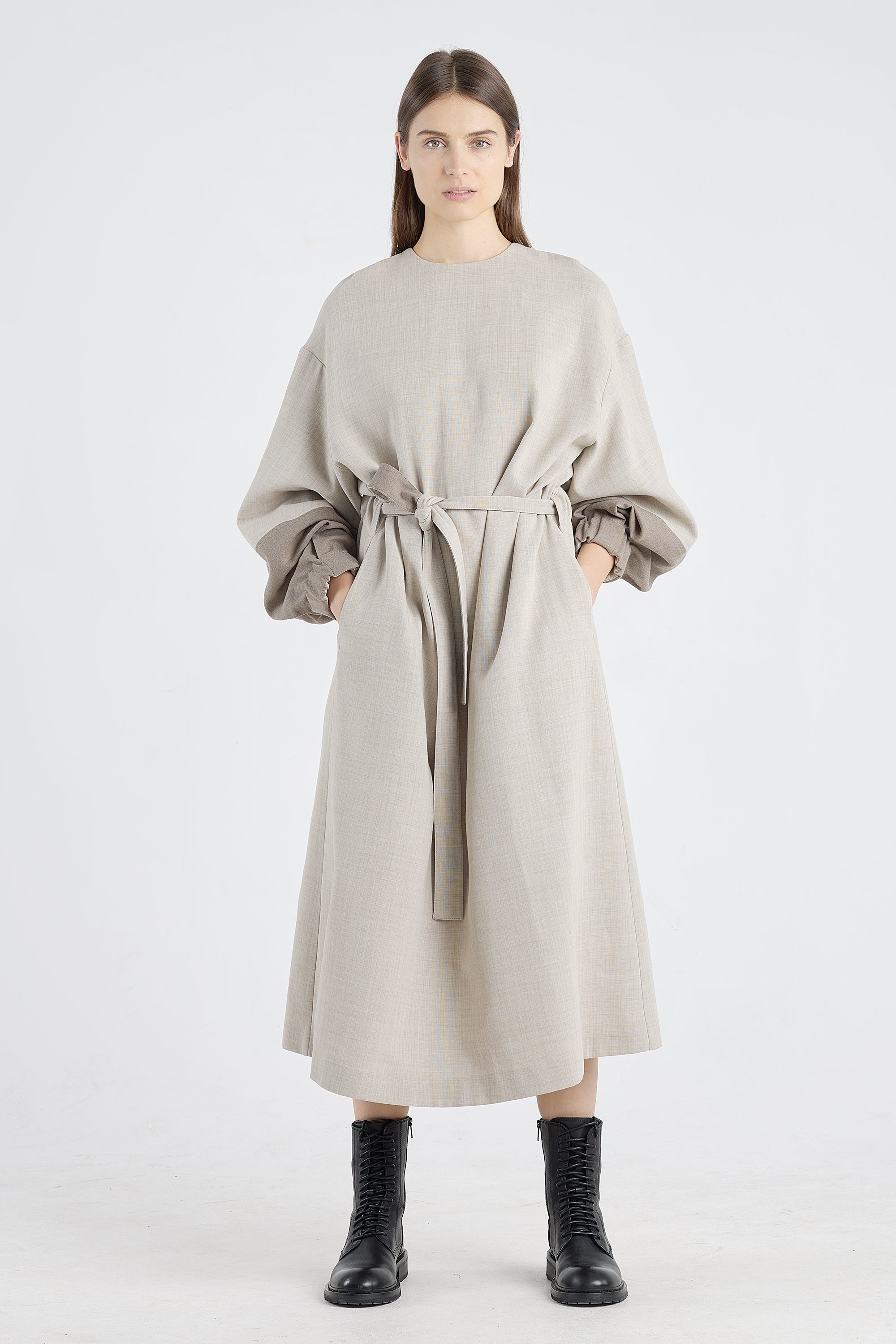 Grey beige wool light dress
